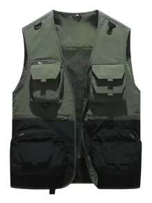 Manfinity EMRG Hombres Cazadora chaleco de dos tonos con bolsillo con solapa - Verde militar - Ver 1