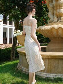 Ditsy Floral Print Ruffle Trim Cami Dress - Yellow - View 2