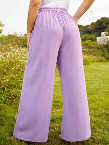 S BETRO Plus High Waist Plicated Detail Wide Leg Trousers - Lilac Purple - View 2