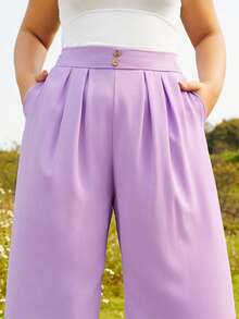 S BETRO Plus High Waist Plicated Detail Wide Leg Trousers - Lilac Purple - View 3