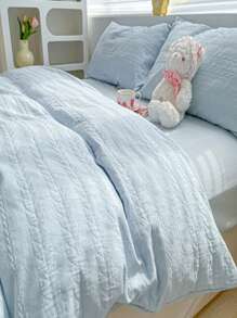 4 Cái/bộ Jacquard Duvet Cover Set Without Filler (1 Duvet Cover & 2 Pillowcase & 1 Flat Sheet) Bộ Chăn Ga Gối Polyester Hiện Đại Cho Gia Đình - Màu xanh nhạt - Xem 1