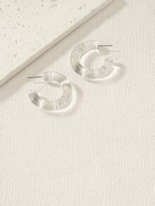 極簡開口耳環 - 無色 - 查看 2