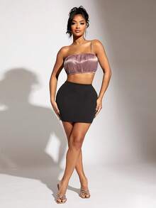 SHEIN SXY One Shoulder Satin Crop Top - Dusty Pink - View 3