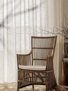 滌綸透明面板窗簾現代主義素色濾光隱私透明窗簾適用於客廳臥室 - 米色 - 查看 6