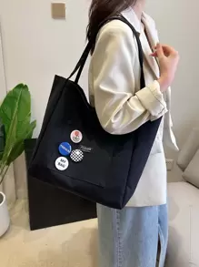 中等購物袋雙把手徽章裝飾 - 黑色 - 查看 1