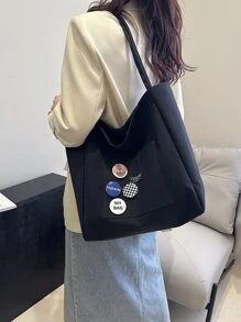中等購物袋雙把手徽章裝飾 - 黑色 - 查看 2