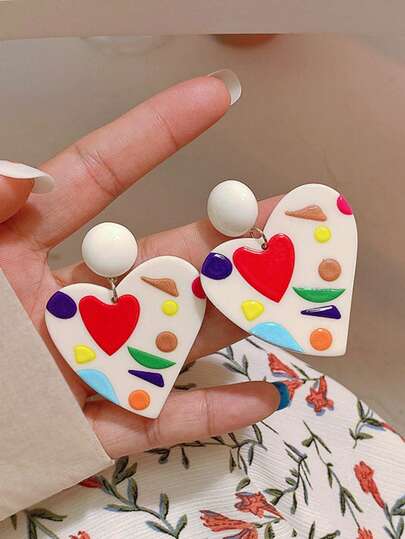 1 Pair Fashionable Exaggerated Acrylic Heart Pendant Earrings