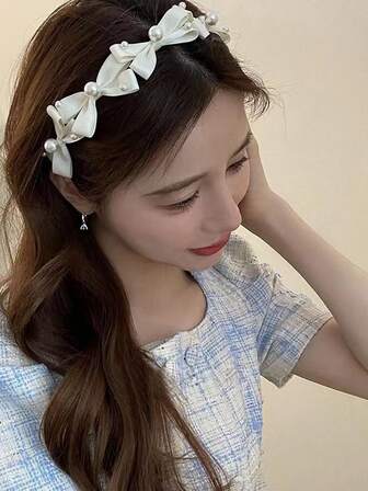 人造珍珠和蝴蝶結裝飾髮箍