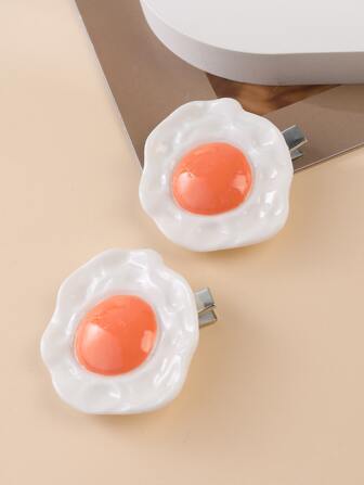 2个装可爱趣味派对发夹，仿煎蛋和鳄鱼造型，休闲爪夹，发卡，学校用品，大学，发饰