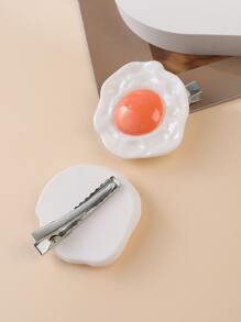 2pcs/Pack Cute And Funny Party Hair Clips Faux Fried Eggs And Alligator Hair Pins Casual Claw Clips Hair Claws Hair Barrettes, School Stuff, College, Hair Accessories, Head Accessories - Multicolor - View 4