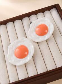 2pcs/Pack Cute And Funny Party Hair Clips Faux Fried Eggs And Alligator Hair Pins Casual Claw Clips Hair Claws Hair Barrettes, School Stuff, College, Hair Accessories, Head Accessories - Multicolor - View 3