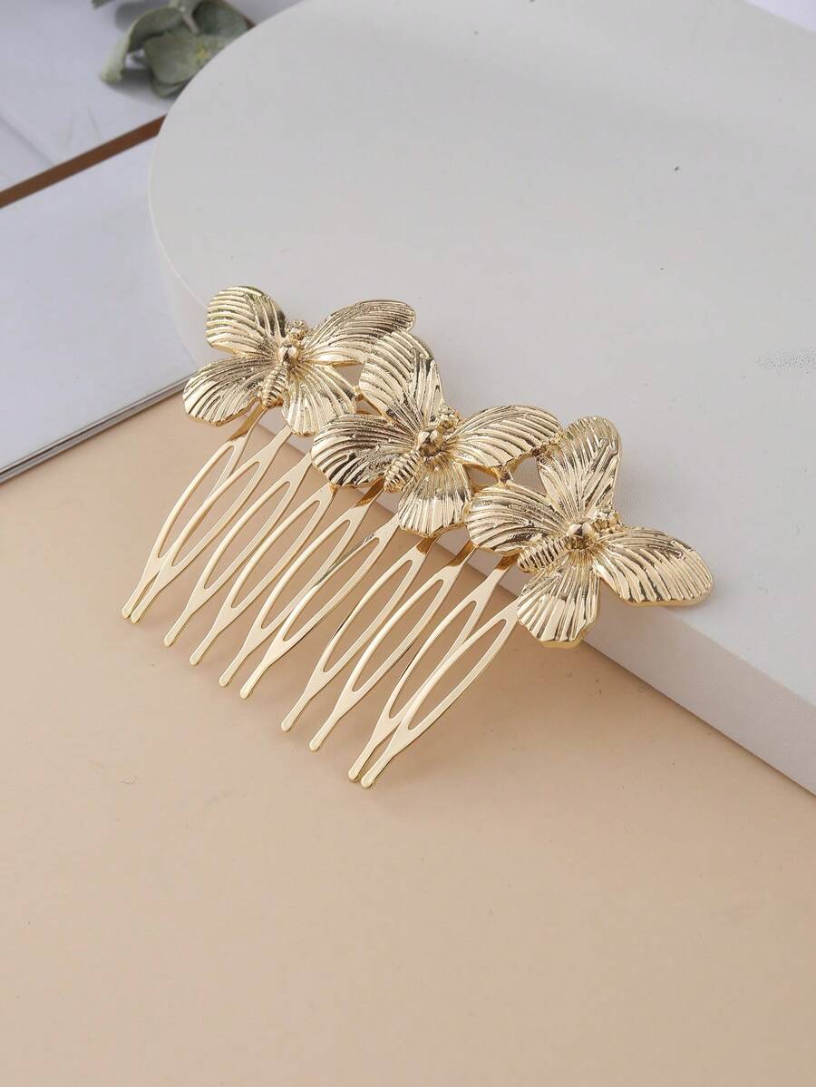 Peine con diseño de mariposa - Dorado - Ver 1
