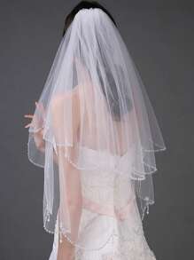 1pc Women Bead Decor Bridal Veil With Hair Comb For Wedding Party Fall Clothes For Women Valentine's Day Accessories