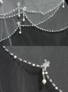 1pc Women Bead Decor Bridal Veil With Hair Comb For Wedding Party Fall Clothes For Women Valentine's Day Accessories