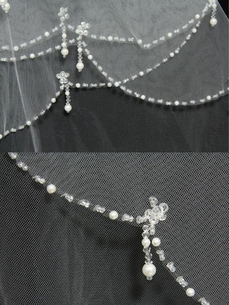 1pc Women Bead Decor Bridal Veil With Hair Comb For Wedding Party Fall Clothes For Women Valentine's Day Accessories