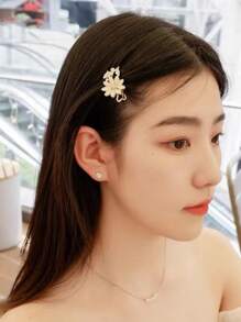 Tiệc Kẹp Tóc Đính Kim Cương Giả & Hoa Trang Trí - Vàng - Xem 7