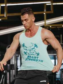 Manfinity Sport Corelite Camiseta de tirantes deportiva para hombres con diseño de personajes animados y gráficos de letras - verde menta - Ver 3