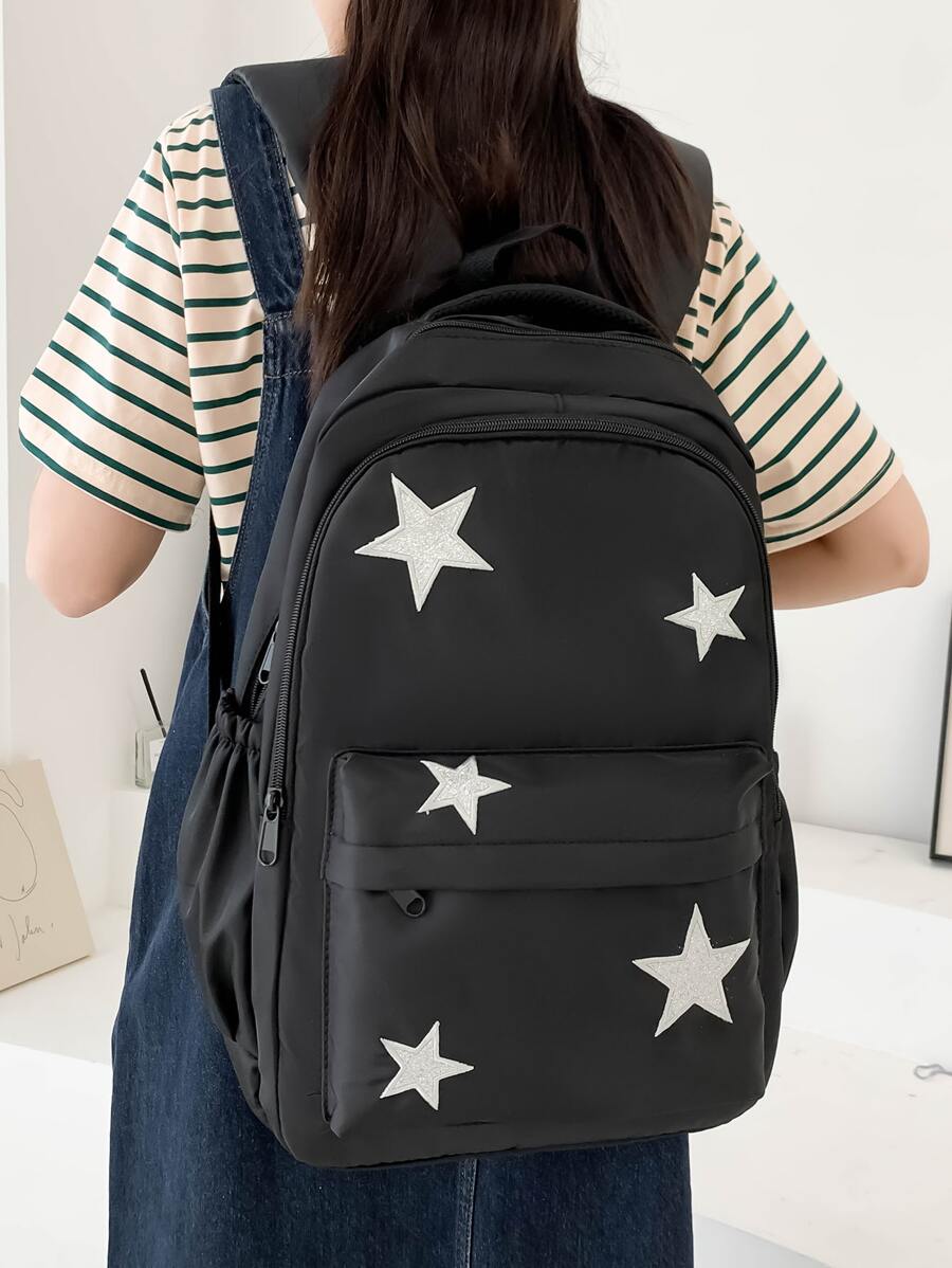 女士星紋背包,學生背包套裝,大容量,適用於小學、中學和高中女生以及大學生