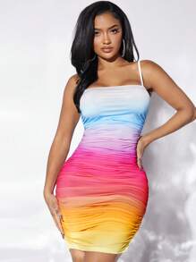 SHEIN SXY 漸層褶邊緊身連衣裙 - 彩色 - 查看 1