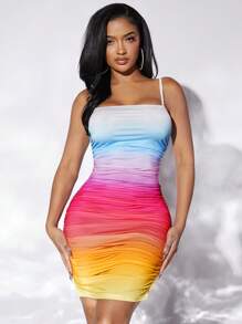 SHEIN SXY 漸層褶邊緊身連衣裙 - 彩色 - 查看 5