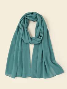 1入組女士們素色雪紡圍巾,適用於日常穿著 - 水鴨藍 - 查看 1