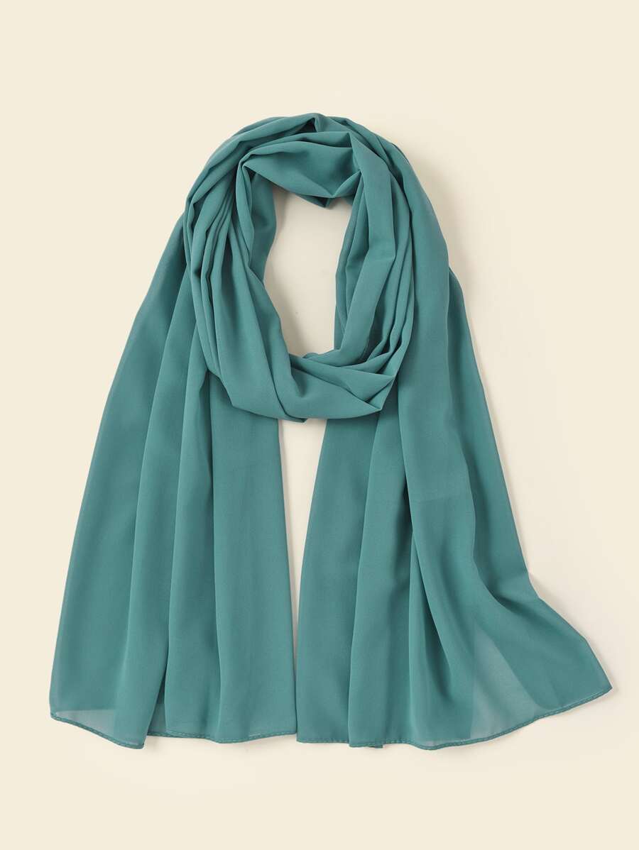 1入組女士們素色雪紡圍巾,適用於日常穿著 - 水鴨藍 - 查看 1