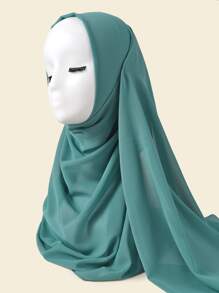 1入組女士們素色雪紡圍巾,適用於日常穿著 - 水鴨藍 - 查看 3