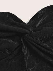 SHEIN ICON Spring  Twist Front Split Hem Tube Black Top - Black - View 3