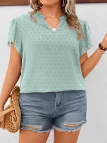 SHEIN LUNE Áo sơ mi Plus Size viền lá sen màu trơn Giải trí - màu xanh lá - Xem 4