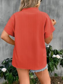 SHEIN LUNE Plus Solid Button Front Blouse - Burnt Orange - View 2