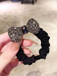 2个装女士水钻蝴蝶结装饰休闲发圈，适用于派对装饰、马尾辫发圈、橡皮筋发圈、发绳、弹性发圈、发饰、头饰 - 彩色 - 查看 4