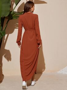 Mulvari Flap Pocket Belted Curved Hem Shirt Dress Maxi Women Outfit