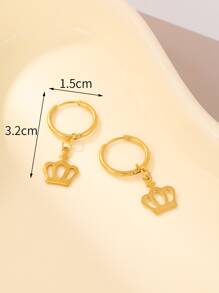 皇冠裝飾圓耳環 - 金黃色 - 查看 3