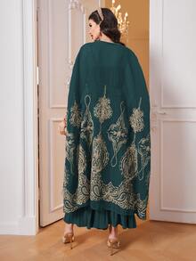 Al Najma Đầm Thêu Chia Paisley Thanh lịch Khiêm tốn - Màu xanh ngọc - Xem 2