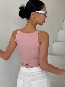 DAZY Solid Ribbed Knit Tank Top - Pink - View 2