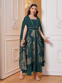 Al Najma Đầm Thêu Chia Paisley Thanh lịch Khiêm tốn - Màu xanh ngọc - Xem 3