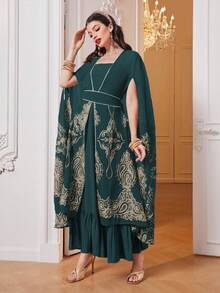Al Najma Đầm Thêu Chia Paisley Thanh lịch Khiêm tốn - Màu xanh ngọc - Xem 4