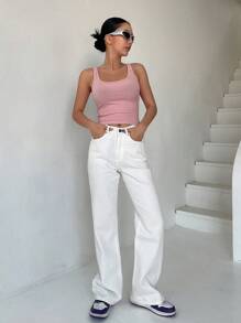 DAZY Solid Ribbed Knit Tank Top - Pink - View 9