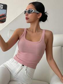 DAZY Solid Ribbed Knit Tank Top - Pink - View 5