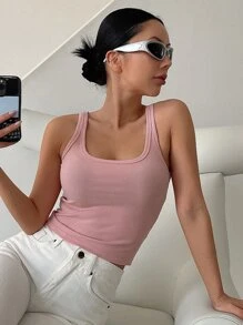 DAZY Solid Ribbed Knit Tank Top - Pink - View 6