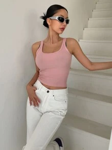 DAZY Solid Ribbed Knit Tank Top - Pink - View 7