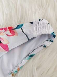 2pcs New Floral Print Long Sleeve Tankini Swimwear, Tummy Control Swimwear For Summer Beach