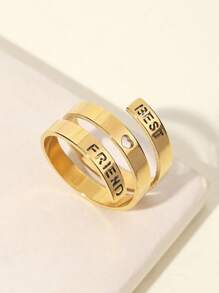 鏤空字母細節戒指 - 金黃色 - 查看 1