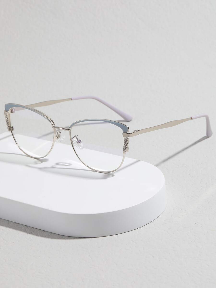 貓眼框架眼鏡 - 藍白色 - 查看 1