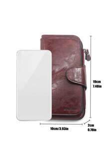 Women's Long Wallet, Minimalist Oiled Leather Clutch Purse, Random Printed Letter/Pattern (All Prints Are Random) - Red - View 3