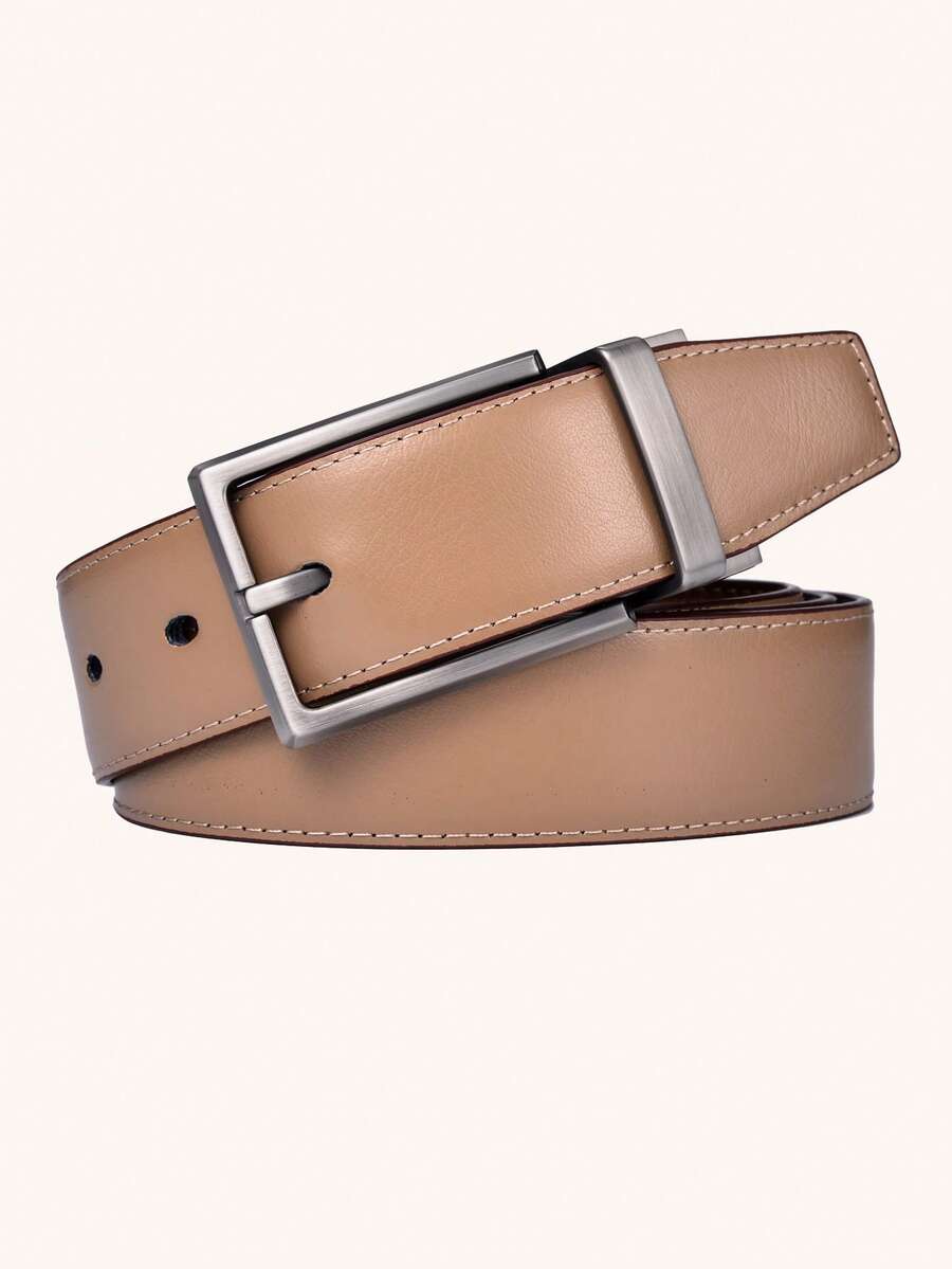 1pc Men's Reversible Dual-Sided Rotary Buckle Belt - Khaki - View 1
