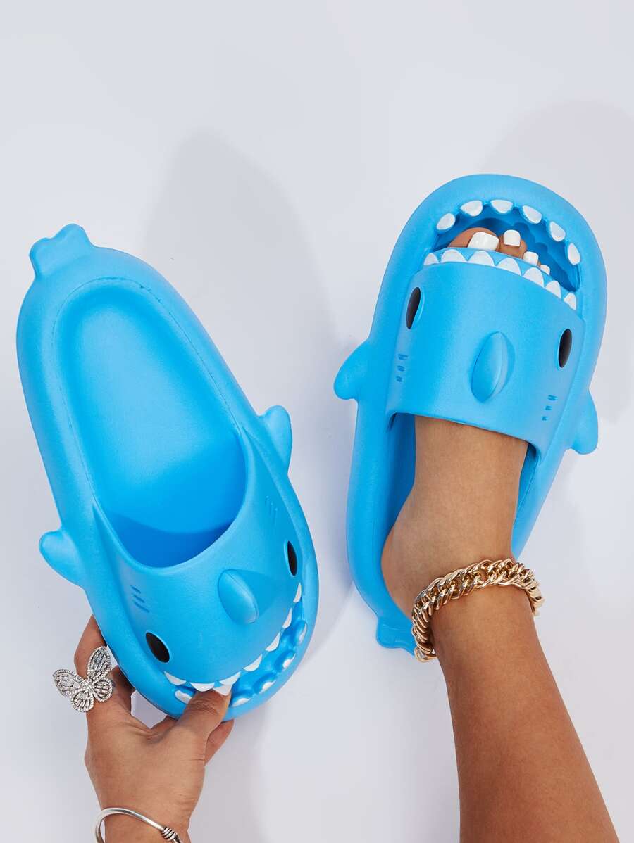 Women Shark Design Slides, Preppy Blue EVA Slides - Blue - View 1