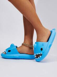 Women Shark Design Slides, Preppy Blue EVA Slides - Blue - View 3