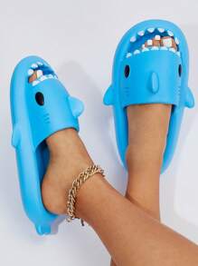 Women Shark Design Slides, Preppy Blue EVA Slides - Blue - View 4