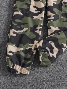 SHEIN Teen Girls High Low Hem Top & Cami Top & Camo Print Pants - Multicolor - View 4